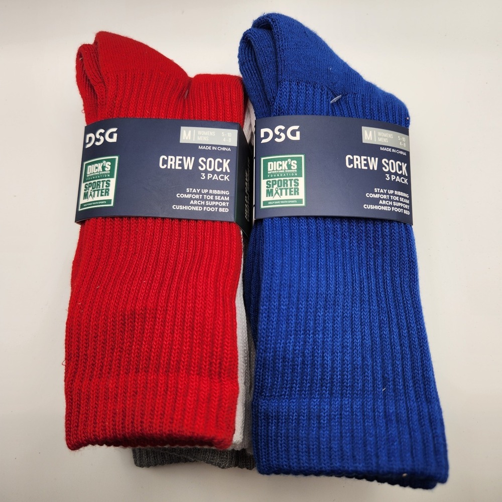 DSG Crew Socks 3 Pack Unisex Medium Womens 5-10 Men's 4-8 New x2